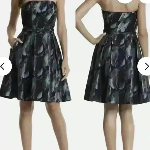 WHBM Strapless Jacquard Feather Print Fit Flare Dress Size 00 Party Special Occ - Picture 4 of 13